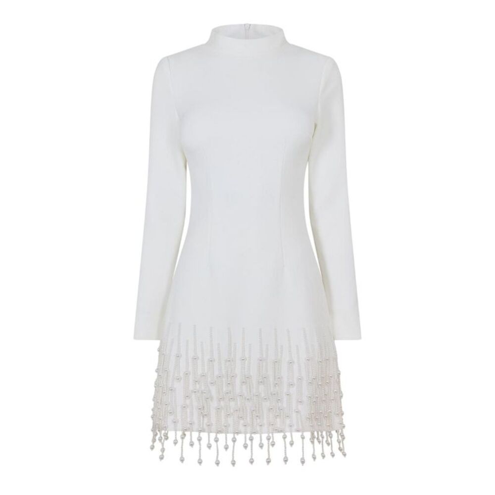 Muse Womens/Ladies Pearl Long-Sleeved Party Mini Dress / White